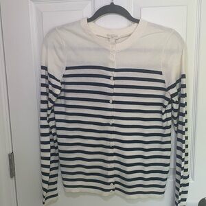 J Crew The Caryn Cardigan Navy and white striped size small 100% cotton
